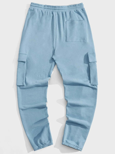 Heavyweight Athletic Joggers with Flap Pockets Relaxed Fit Casual Track Pants Men's Fleece Cargo Sweatpants - Product Image 5