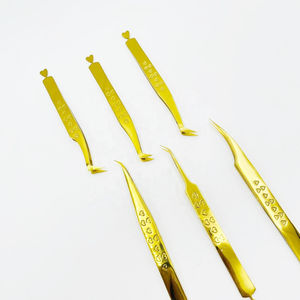Super vente pince à épiler d'extension de cils plaqué or ensemble coeur gravé en acier inoxydable outils de cils lisse pointe en fibre écologique - Product Image 4