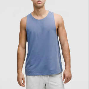 Camiseta sin mangas de algodón para hombre acanalado con cuello redondo ajustada al por mayor, camiseta azul personalizada, método de tejido de punto estampado con logotipo personalizado - Product Image 1