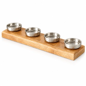 Porte-bougie en bois, plateau pour bougies chauffe-plat, coupelles en métal, lot de 4, centre de table, décoration intérieure, table à manger, rustique/moderne. - Product Image 1