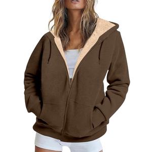 OEM/ODM Fluffy Loungewear Jacket for Women Thick Casual Hooded <b>Sherpa</b> <b>Lined</b> Zip for Winter Custom Bulk Supplier - Product Image 5