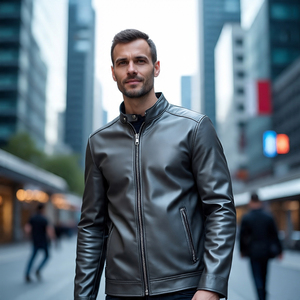 Chaquetas de cuero con cremallera de piel de oveja PU | Chaquetas de cuero genuino para motocicleta con cremallera frontal para hombre - Product Image 5