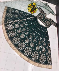 Venta al por mayor a precio de moda Georgette hilo secuencia trabajo Lehenga Choli Dupatta estilo indio pakistaní XL tamaño desgaste de fiesta - Product Image 2