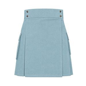 Kilt utilitaire en denim bleu ciel, finition délavée, double bretelles et boucles, léger, sur mesure - Product Image 1