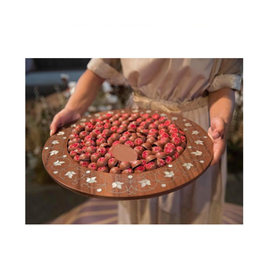 Bandeja de servicio de madera para chocolate incrustada, fabricación para forma redonda y aspecto, pieza de diseño y artesanía natural - Product Image 2