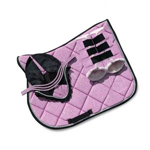 Ensemble de tapis de selle pour cheval, dressage, brossage, bottes, bonnet, style de haute qualité, tissu en coton, design personnalisé - Product Image 1