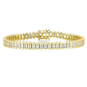 Clásico 10K oro sólido Baguette corte tenis pulsera bisel conjunto Moissanite diamante pulsera dama de honor regalo para ella - Product Image 3