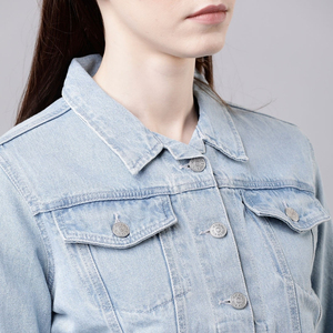 Veste en jean courte légère pour femme avec boutons et ceinture, 100% coton, haut court décontracté - Product Image 5
