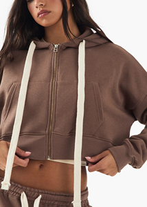 Custom Cut and Sew ladies zipper cropped hoodie wholesale Manufacturer High Quality custom printed Luxury women's hoodies - Product Image 2