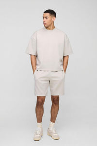 Conjuntos de pantalones cortos y camisetas de calle 100% algodón con logotipo personalizado de gran tamaño Boxy Fit Twin Set para hombres - Product Image 4