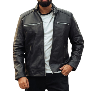 Veste en cuir zippée avant pour hommes de haute qualité coupe-vent personnalisé vente en gros de veste en cuir à la mode pour hommes de haute qualité - Product Image 6