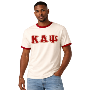 T-shirt Kappa Alpha Psi Kream-Premium en chenille avec lettres brodées, coupe standard, en coton de qualité supérieure, vêtement de fraternité grecque - Product Image 1