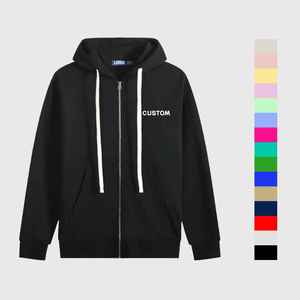 เสื้อกันหนาวมีฮู้ดผ้าฝ้ายเทอร์รี่สีพื้นมีซิปโอเวอร์ไซส์กำหนดได้เอง - Product Image 1