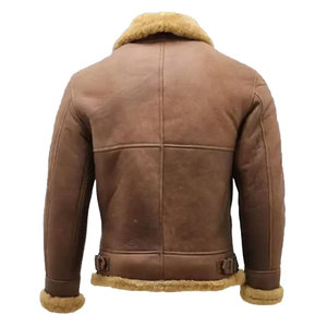 Premium <b>Men's</b> Brown Genuine Leather <b>Shearling</b> <b>Jacket</b> Turn Down Collar Zip Closure Winter Warm Fur Lined Coat - Product Image 3