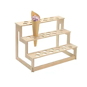 Porte-dessert cornet de crème glacée en bois naturel support de cône de mariage présentoir de cône en bois à 3 niveaux au taux d'usine