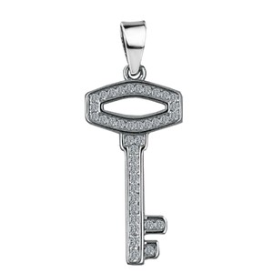 Ciondolo a Forma di Chiave Micro-Sigillata in Argento Sterling con Placcatura in Oro 14K e Rodio, Ipoallergenico, 26mm, Stile Religioso - Product Image 1