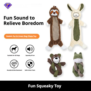 Juguete para masticar perro de peluche chirriante con piel de conejo y lino no tóxico para todos los tamaños - Product Image 6