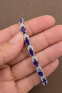 Trendy Everyday Geometric <b>Amethyst</b> Cz Tennis Chain <b>Bracelet</b> Rhodium Plated 925 Sterling Silver Luxury Unisex Wedding Party Gift - Product Image 2