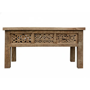 Table basse traditionnelle sculptée à la main en bois de manguier massif avec hauteur réglable pour salon et villa - Product Image 2