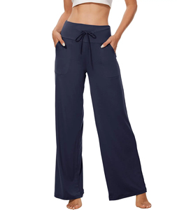 Pantalones de pijama negros suaves para mujer Pantalones de pierna ancha Pantalones de Yoga de salón informales cómodos con bolsillos Cordón Pj Bottoms Loungewear - Product Image 4