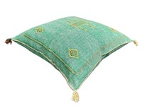 Housse de coussin verte Sabra brodée à motifs géométriques, faite à la main, de luxe, bohème, en coton et lin, lavable, décorative pour lit