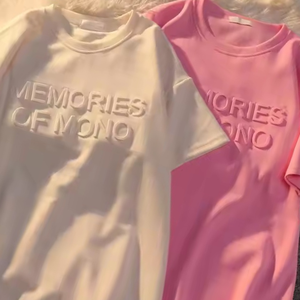 OEM เสื้อยืดคอกลมลายนูนใช้ได้ทั้งชายและหญิงผ้าคอตตอนคุณภาพสูงแห้งเร็วพร้อมดีไซน์โลโก้ตามสั่งขนาดของผู้ชาย - Product Image 1