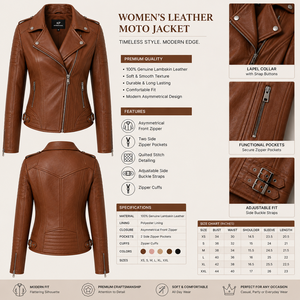 Veste de motard en similicuir marron de haute qualité pour femme, manches longues, fermeture boutonnée, col rabattu, devant en coton - Product Image 5