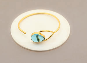 Brazalete chapado en oro hecho a mano con piedras preciosas azules brazalete abierto Ajustable para mujer joyería de moda - Product Image 2