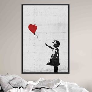 Printed Canvas: Banksy Girl with Heart <b>Balloon</b> Art - Graffiti Wall Decor,BLACK FRAMED CANVAS - Product Image 1