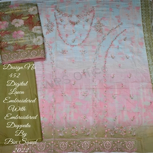Duppata Bin Saeed ผ้าปักลายสนามหญ้าดิจิทัลคุณภาพสูงสำหรับผู้หญิงอินเดีย - Product Image 1