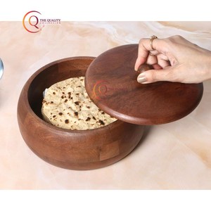 Casserole en bois Chapati Box pour cuisine Hotpot Roti Casserole de forme ronde pour cuisine Ensemble de service Hotpot pour Chapati pour manger - Product Image 1