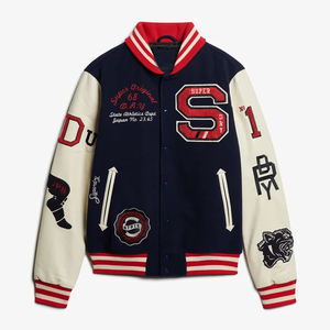 OEM Manufacturers V-Neck Letterman Streetwear Men Black Baseball Jackets Woolen <b>Fleece</b> Chenille Embroidery Men Jackets - Product Image 5