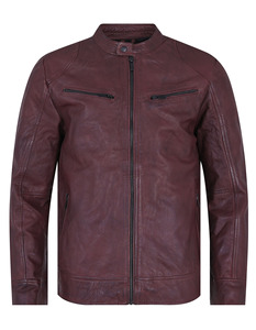 Chaqueta de invierno para hombre más vendida, alta calidad, granate, cuero auténtico, cuello levantado, cierre de cremallera, ¡Nuevo diseño con estilo! Servicio OEM - Product Image 1