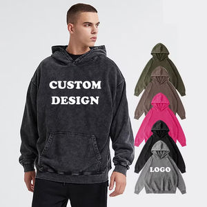 เสื้อฮู้ดดี้โอเวอร์ไซส์ทรงหลวมแบบวินเทจ ยูนิเซ็กซ์ ผ้าหนาพิเศษ ตกแต่งดีเทลขาดๆ แบบดิสเทรส ไม่มีเชือกผูก ทรงสโตนวอช ย้อมสีแบบแอซิดวอช - Product Image 2