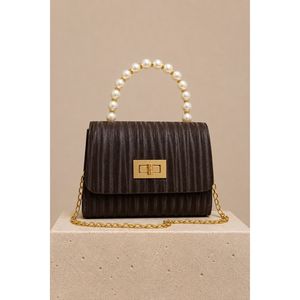 Bolso de Mano y Hombro con Cadena Decorada con Perlas, Material de Piel de Vaca, Tipo Grano, Uso Versátil - Product Image 3