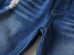 Pantalones Vaqueros Ajustados de Mezclilla para Bebé Niño, Cintura Elástica, Suaves, Estilo Primavera, con Estilo Desgastado y Apilado, Lavado Ácido - Product Image 4