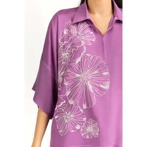 Conjunto Coordinado IUSTTS-1248 de Lino Árabe Bordado, Blusa Casual con Mangas Tres Cuartos para Primavera/Verano - Product Image 1