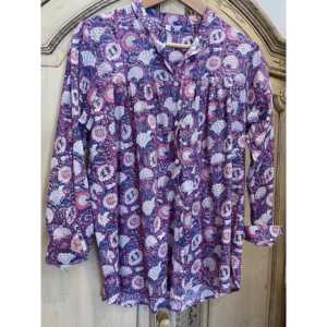 Blusa de Chifón Estampada a Mano LUCY para Mujer, Estampado Floral, Estilo Casual, Decoración con Botones, Talla XL, Corta, para Oficina, Fiesta, Primavera - Product Image 1