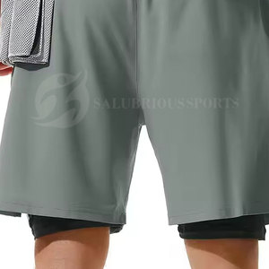 กางเกงขาสั้นรัดรูปสองชั้นของผู้ชายแบบสองในหนึ่งสีทึบสไตล์ไฮสตรีท - Product Image 6