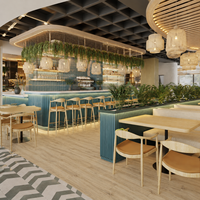 Meubles de terrasse pour restaurant extérieur, table et chaises en bois massif sur mesure, banc mural rembourré, sièges de banquette pour café