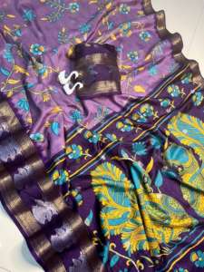 Sari Dola Kalmkari pour femme en tissu doux avec motif Jequred Patta à motif de paon, magnifique bordure Jequred argentée et dorée - Product Image 6