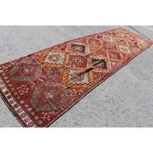 Alfombra turca de 3.9x13.5 pies, alfombra vintage con plantas y árboles rojos - Product Image 2