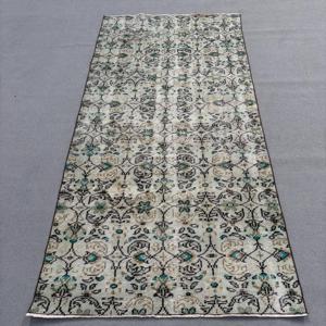 Alfombra Vintage, Alfombra Turca de 3.8x7.7 pies, Alfombra de Lana Azul - Product Image 1