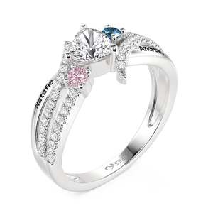 Jeulia Custom Three Stone Marquise & Oval Cut Opal <b>Ring</b> with Engraved <b>Name</b> in Platinum - Product Image 2
