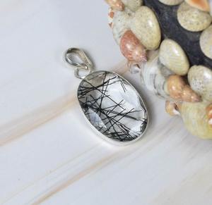 Pendentif de mode rutile noir 925 pendentif en argent Sterling pierres précieuses bijoux faits à la main forme ovale pendentif de créateur cadeau pour elle - Product Image 4