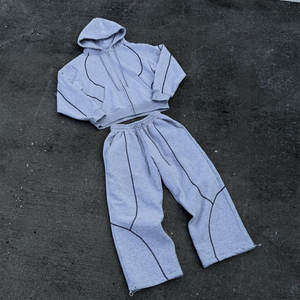 ชุดฮู้ดดี้ซิปทรงบ็อกซี่ผ้าคอตตอน 100% หนัก 500 GSM พร้อมโลโก้สั่งทำ และกางเกงจ็อกเกอร์ ชุดแทรคสูทคุณภาพสูงสำหรับผู้ชาย สไตล์สตรีทแวร์ - Product Image 4