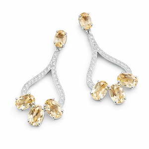 Pendientes de Plata de Ley de Calidad Premium con Baño de Rodio, Diseño Étnico con Engaste de Garra, Citrino Único y Circonita Cúbica, Joyería de Topacio Amarillo para Boda - Product Image 3