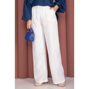 Women's <b>Elastic</b> <b>Waist</b> Wide Leg <b>Trousers</b> Breathable Oxford Blend Fabric Soft Casual Cargo Pants White XL Size - Product Image 2