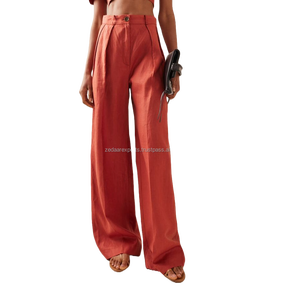 Pleated Linen Pants for <b>Women</b> Office Lady High <b>Waist</b> Solid Pants Quick Dry & Breathable 100% Sustainable Linen - Product Image 4