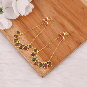 Boucles d'oreilles pendantes en argent sterling 925 pour femmes, avec pierre de tourmaline naturelle, fermoir à pression, boucles d'oreilles pendantes tendance - Product Image 4